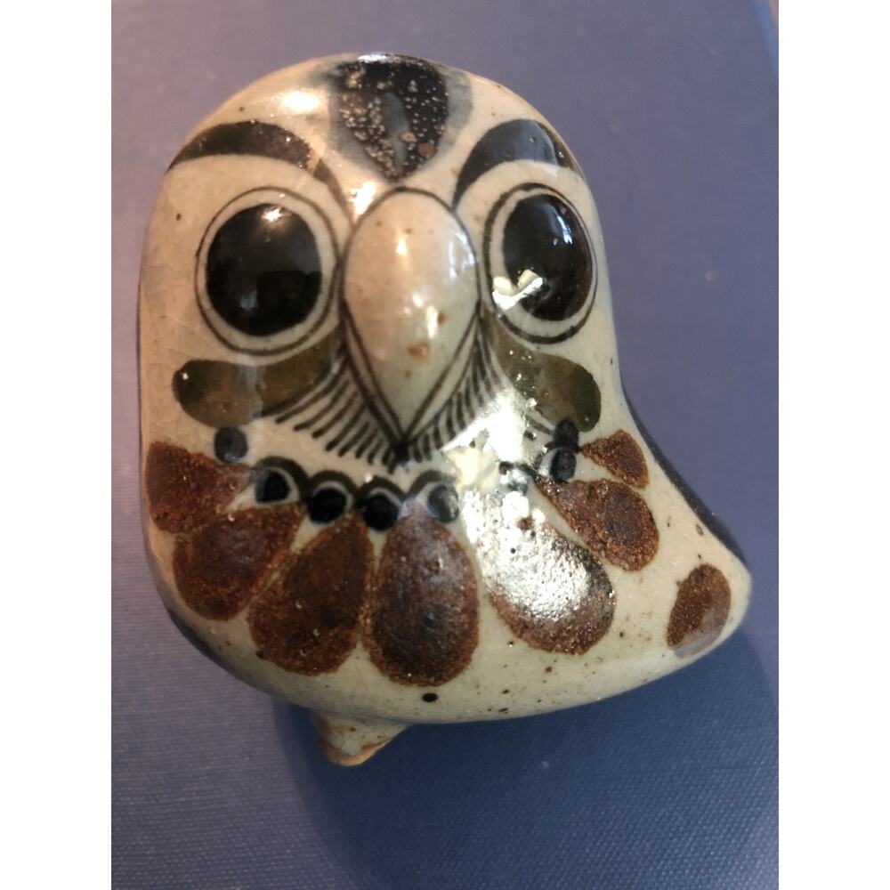 Vtg Tonala Mexico Footed Side Facing Pottery Small 3x3 Owl Figurine Signed